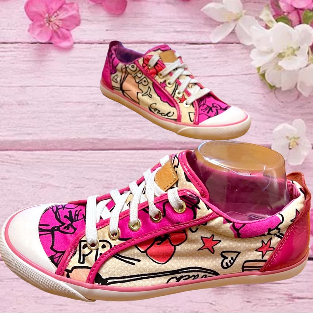 Coach Poppy Barrett Pink Spring Low Top Patent Sneakers Shoes Size 9 - Picture 12 of 13